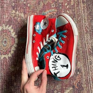 Converse Dr Seuss Thing 1 Thing 2 Kids Red High-Top Sneakers size 5